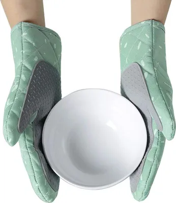 Produktbild von Ofenhandschuhe 1 Paa,Handflächen aus Silikon,Hitzebeständige Topflappen Handschuh Anti-Rutsch Geeignet für Kochen, Backen, Grillen, Grün