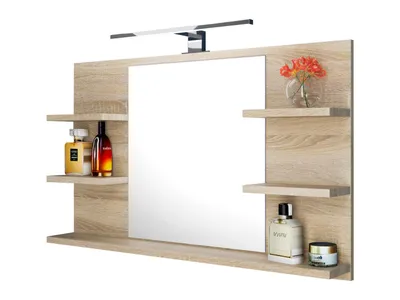 Produktbild von Spiegel mit LED-Beleuchtung und ablage, badspiegel, wandspiegel, Eiche Sonoma