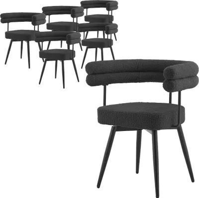 Obrázok produktu pre ML-Design Jedálenské stoličky otočné, sada 6 ks, tmavošedá Teddy látka, ergonomická stolička do obývacej izby s podrúčkami a operadlom, otočná stolička o 360° s kovovými nohami