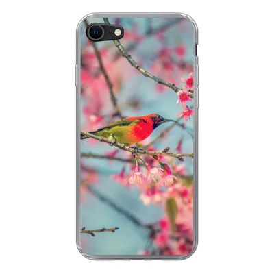 Produktbild von MuchoWow® Handyhülle Schutzhülle Hülle für iPhone 8 Vogel - Sakura - Farben Silikon Softcase Handy Hülle - Schutzhaube