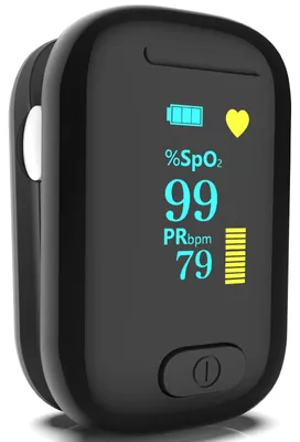 Produktbild von C5AO Fingerpulsoximeter mit OLED-Display zur Messung von SpO₂, Pulsfrequenz und Perfusionsindex PI