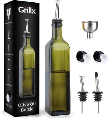 Produktbild von Grillx Olivenöl Glasflasche 500ml – mit Ausgießer, Trichter & Zubehör – Ölflasche BBQ Zubehör