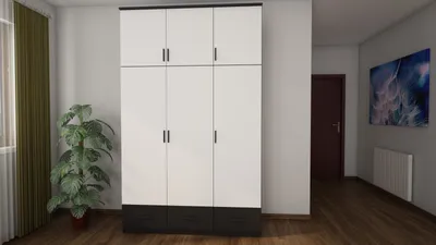Produktbild von Meblast | Kleiderschrank 150x242 cm - Schwarz/Weiß - Garderobe mit Regalen, Schubladen und Kleiderstange | Moderner Kontrast