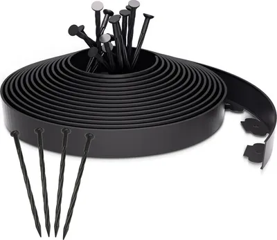 Produktbild von Yakimz Flexible Rasenkante aus Kunststoff 20m x 5cm mit 60 Erdanker zur Verankerung Beetumrandung Beeteinfassungen Schwarz