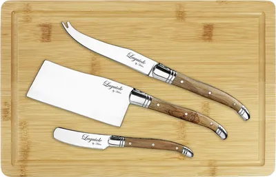 Immagine prodotto di HAWS Laguiole Set di 3 coltelli da formaggio con tagliere