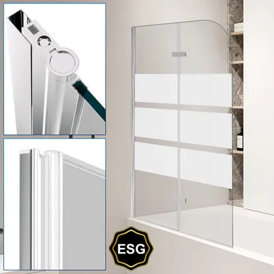 Zdjęcie produktu dla Hengda – parawan prysznicowy, parawan składany do wanny, nakładka na wannę, parawan prysznicowy z szkła NANO Easy Clean o grubości 6 mm, 2-częściowy, składany, 100 x 140 cm, biały
