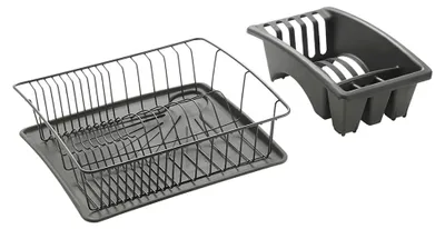 Productafbeelding van METALTEX 325526000 Aquatex Plus afwasmand "Lava" met bak en bestekhouder, 35 x 30 x 12 cm, TouchTherm, mat zwart / Serviesmand / Afdruiprek