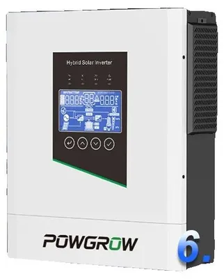 Immagine prodotto di Inverter solare ibrido, potenza nominale 6,5 kW, supporto batteria a 48 V, potenza fotovoltaica massima 9000 W, corrente in ingresso 120 A, dimensioni compatte