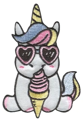 Produktbild von Einhorn mit Sonnenbrille und Eis - Aufnäher, Bügelbild, Aufbügler, Applikationen, Patches, Flicken, Größe: 5,3 x 8 cm
