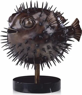 Produktbild von Casa Padrino Luxus Bronze Figur Kugelfisch 36 cm - Deko Skulptur mit Marmorsockel