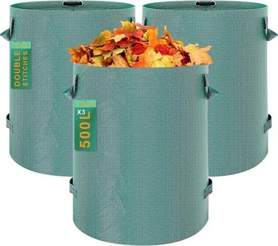 Immagine prodotto di 3 sacchi per rifiuti da giardino da 500 litri, impermeabili, lavabili, resistenti, con manici, per erba e foglie