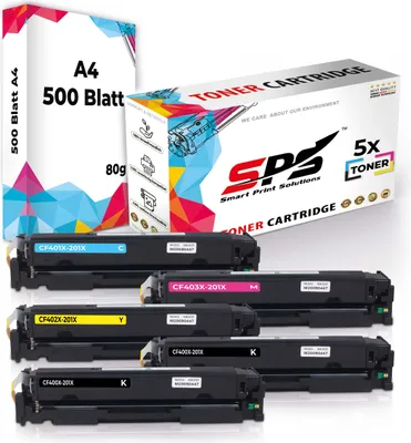 Produktbild von Druckerpapier A4 + 5x Multipack Set Kompatibel für HP Color Laserjet Pro MFP M 274 N (201X/CF401X, CF403X, CF402X, CF400X) Toner