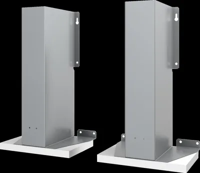 Two identical metal chimney extension pieces are shown side-by-side against a black background.