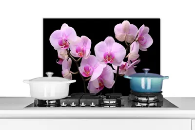 Produktbild von KitchenYeah® Spritzschutz Küche - Küchenrückwand - Wandschutz für Herd und Spüle - Orchidee - Blumen - Rosa - Flora 70x50 - Alu-Dibond (Alternative zum Spritzschutz aus Glas) - Hitzebeständig - Herds