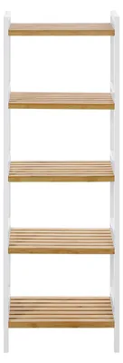 Productafbeelding van Bamboe boekenkast met 5 planken voor de woonkamer | Natuurlijk en wit | 45x31,5x142 cm