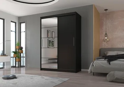 Obrázek produktu pro Šatní skříň se zrcadlem 150 cm HAMLIA - černá