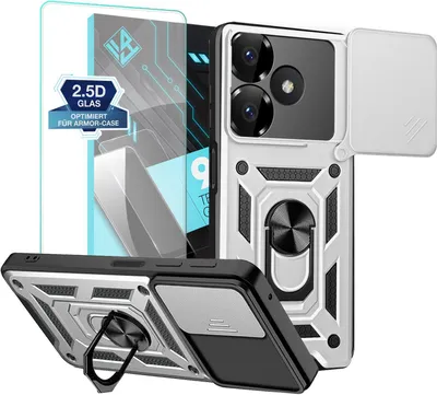 Produktbild von Armor Handyhülle für Xiaomi Redmi 13 mit 9H Displayglas Displayschutz Kameraschutz Handy Panzer Case Cover Schutzhülle Outdoor Farbe: Silber