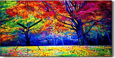 Produktbild von Leinwand Wanduhr Wandkunst Uhr Geräuschlos 60x30 Landschafts Wälder Herbst Wald - schwarze Hände