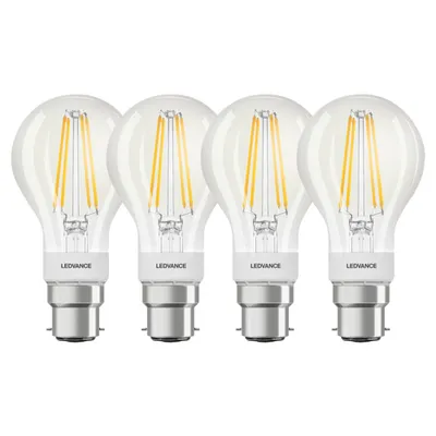 Produktbild von 4 x Ledvance LED Filament Smart+ Birne 6W = 60W B22d klar 806lm warmweiß 2700K Dimmbar App Google Alexa Apple HomeKit Bluetooth