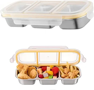 Produktbild von Snackbox mit 3 Fächern, aus Edelstahl, auslaufsicher, für die Schule