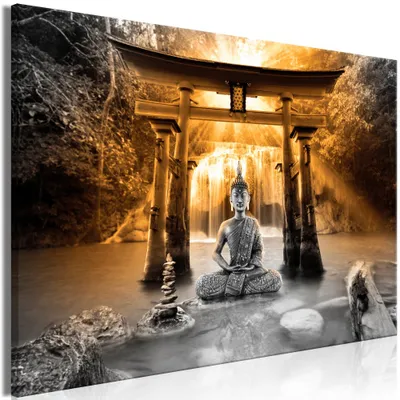 Obrázok produktu pre Obraz z netkaného textilu - Úsmev Budhu (1 diel) široký oranžový 120x80 cm Orient p-A-0033-b-c