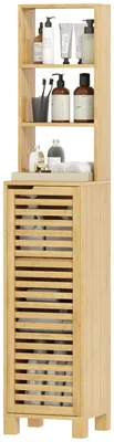 Productafbeelding van HOMCOM Badkamerkast, smal, hoge kast, toiletkast met planken, naturel
