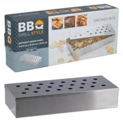Produktbild von BBQ Smoker Box Edelstahl – 24 x 10 x 4,5 cm – Räucherbox für Grill & Gasgrill