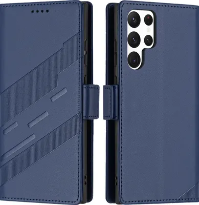 Produktbild von Hülle für Samsung Galaxy S24 Ultra, Kunstleder Brieftaschen Handyhülle mit Kartenfach und Standfunktion Blau