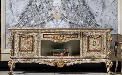 Produktbild von Casa Padrino Luxus Barock TV Schrank Antik Silber / Braun / Gold - Prunkvolles Wohnzimmer Sideboard mit 2 Türen und Schublade - Barock Wohnzimmer Möbel