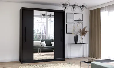 Produktbild von FurMeb24 Kleiderschrank TORINO 204x218 cm Schiebetürenschrank mit Spiegel – Schwarz