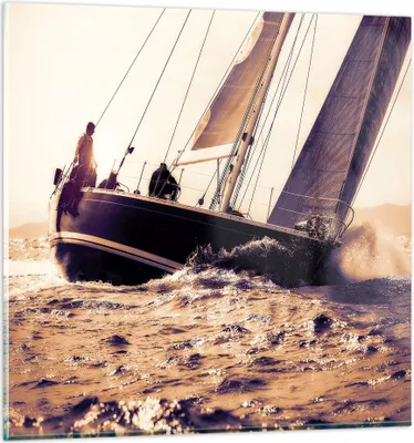 Produktbild von Bilder auf glas - Meer Yacht Welle - 60x60cm - Glasbilder - Wandbilder - Kunstdruck - zum Aufhängen bereit - Wanddekoration aus Glas - Glas Bilder - Wandbild auf Glas - Einteilig - GAC60x60-3719