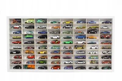Produktbild von Holzregal für Spielzeugautos Hot Wheels 80 Fächer Organizer Sammlerregal Weiß