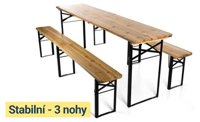 Obrázek produktu pro Skládací pivní set 220 x 50 x 25 cm | 3 nohy na lavici