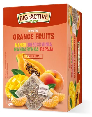 Zdjęcie produktu dla Big-Active herbatka owocowa Orange Fruits mango, brzoskwinia, mandarynka, papaja + kurkuma 20torebek x 2g/40g