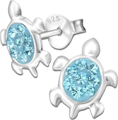 Produktbild von Mädchen Ohrstecker aus 925 echt Sterling Silber mit Zirkonia Ohrringe Schildkröte Tiere für Kinder Frauen Damen türkis K332