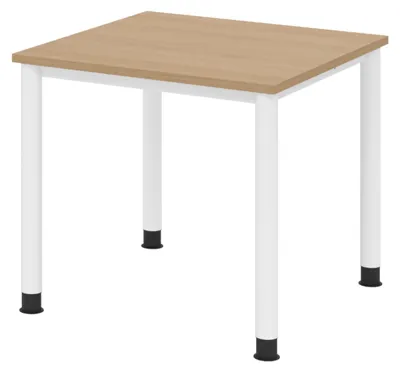 Zdjęcie produktu dla Biurko bümö z serii H – wymiary: 80 x 80 cm, stelaż: biały, wykończenie: dąb