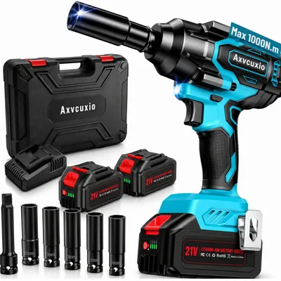 Produktbild von Akku Schlagschrauber,21V Bürstenloser Drehschlagschrauber mit 2 × 4000 mAh Akku,1000 NM,2400 RPM,3 wählbare Gänge,LED-Leuchten,Schutz-Chip,Blau