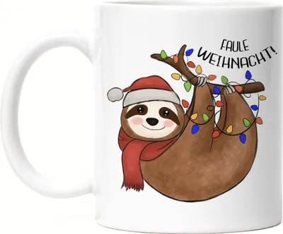 Produktbild von Frohe Weihnachten Tasse Weiß Geschenkidee Faultier-Fans Sloth Süßes Motiv für Weihnachten für Familie Freunde