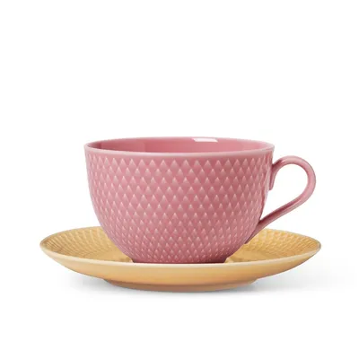 Obrázok produktu pre Lyngby Porcelæn - Rhombe Colour šálka s podšálkou, 39 cl, ružová/béžová