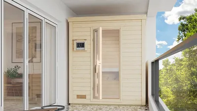 Produktbild von Saunahaus Karibu Talos 0 inkl. 9 kW  Ofen u.ext. Steuerung und Holztür und Isolierglas
