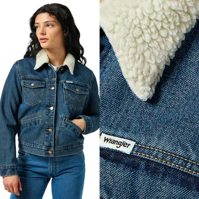Obrázok produktu pre WRANGLER, dámska jeansová bunda HERITAGE SHERPA JACKET, veľkosť S, modrá, jeansový kabát, jeansové bundy
