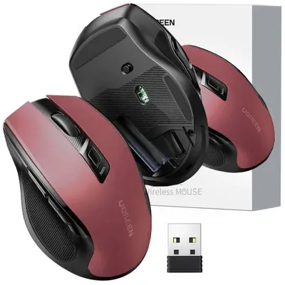 Produktbild von Ugreen MU006 Kabellose Maus, Optisch, USB 2.4GHz/Bluetooth 5.0, Verstellbarer 4000 DPI, Rot
