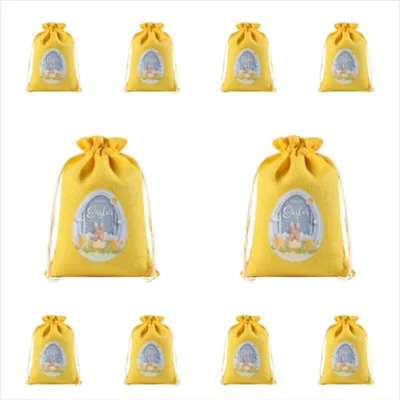 Produktbild von INF Ostern Süßigkeitenbeutel 10 Stück, Jutebeutel mit Kordelzug für Ostergeschenke Gelb