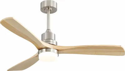 Zdjęcie produktu dla 52-calowy wentylator sufitowy z oświetleniem LED – z regulacją jasności, 6 prędkości, 3 drewniane łopatki, silnik prądu stałego z funkcją odwracania kierunku obrotów oraz pilot do sypialni