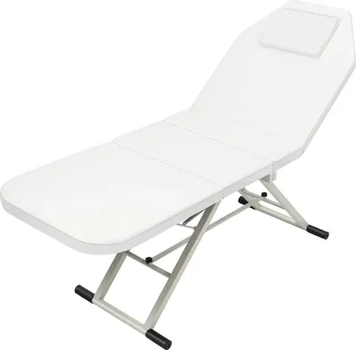Obrázok produktu pre Masážne lehátko – prenosné, skladacie kozmetické lehátko/stolička na tetovanie – 180 × 60 cm – kovový rám – výškovo nastaviteľné – nosnosť do 250 kg – biele