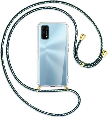 Produktbild von Handykette Backcover-Schutzhülle mit Band (Metall goldfarben) für Realme 7 Pro - grün/blau/weiß