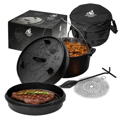 Produktbild von FEUERGOTT Dutch Oven 6,5 l im Set mit Transporttasche, Deckelheber und Ringreiniger
