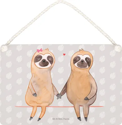 Produktbild von Mr. & Mrs. Panda Schild Faultier Pärchen DIN A5 - Grau Pastell - Geschenk, Liebe, holzbild, kleine aufmerksamkeit, Verliebt, Wandbild Holz, Holzschild, Türschild