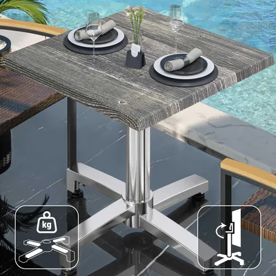 Produktbild von WBO | Bistro Außen Tisch | B:T:H 60 x 60 x 78,5 cm | Rustikal Kiefer / Aluminium | Quadratisch | Klappbar + Zusatzgewicht | Bistro Tisch Gastro Tisch