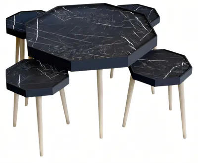 Image de Table basse en bois noir avec tables d'appoint design moderne